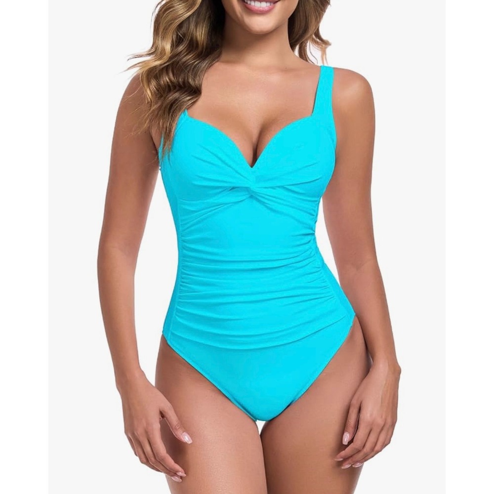 NEW Relleciaga One Piece‎ Swimsuit Sky Blue Ruched Tummy Control Padded XXL